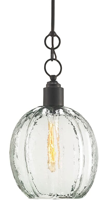 Currey & Company Aquaterra Glass Pendant Light in Old Iron