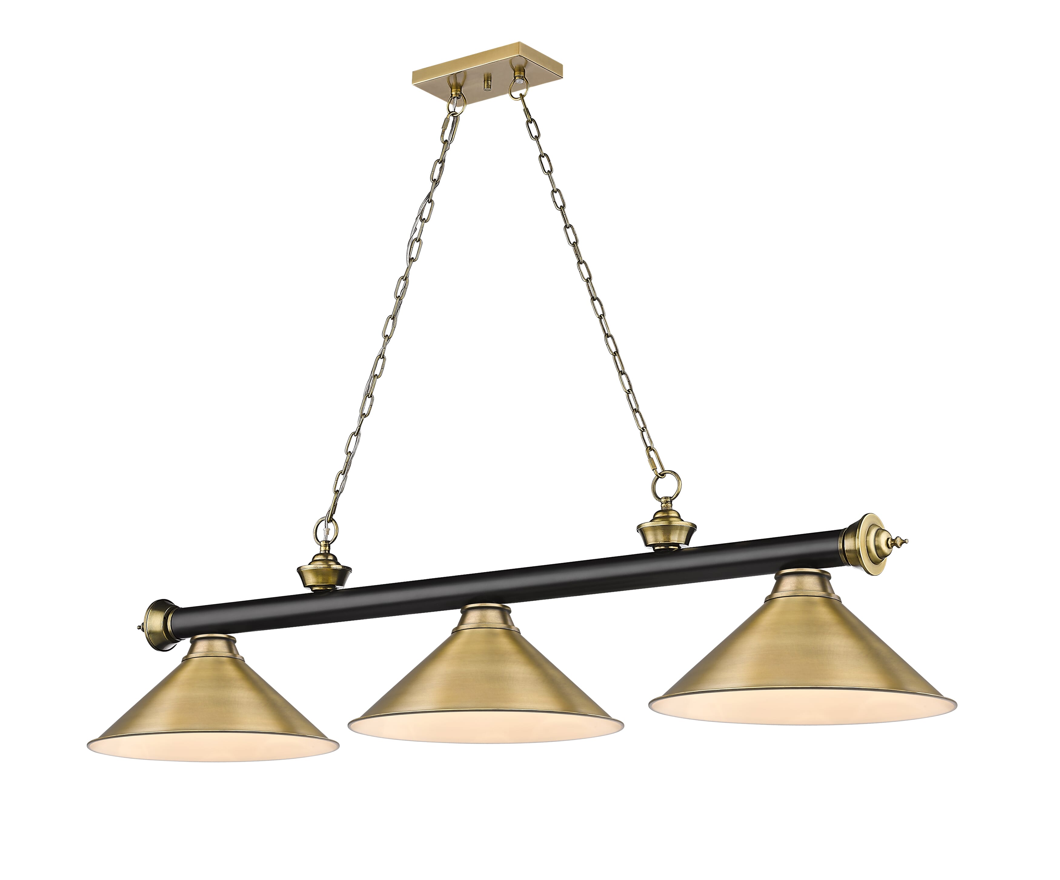 Cordon 3-Light Linear Pendant Light In Matte Black With Rubbed Brass -  Z-Lite, 2306-3MB-RB-RB15