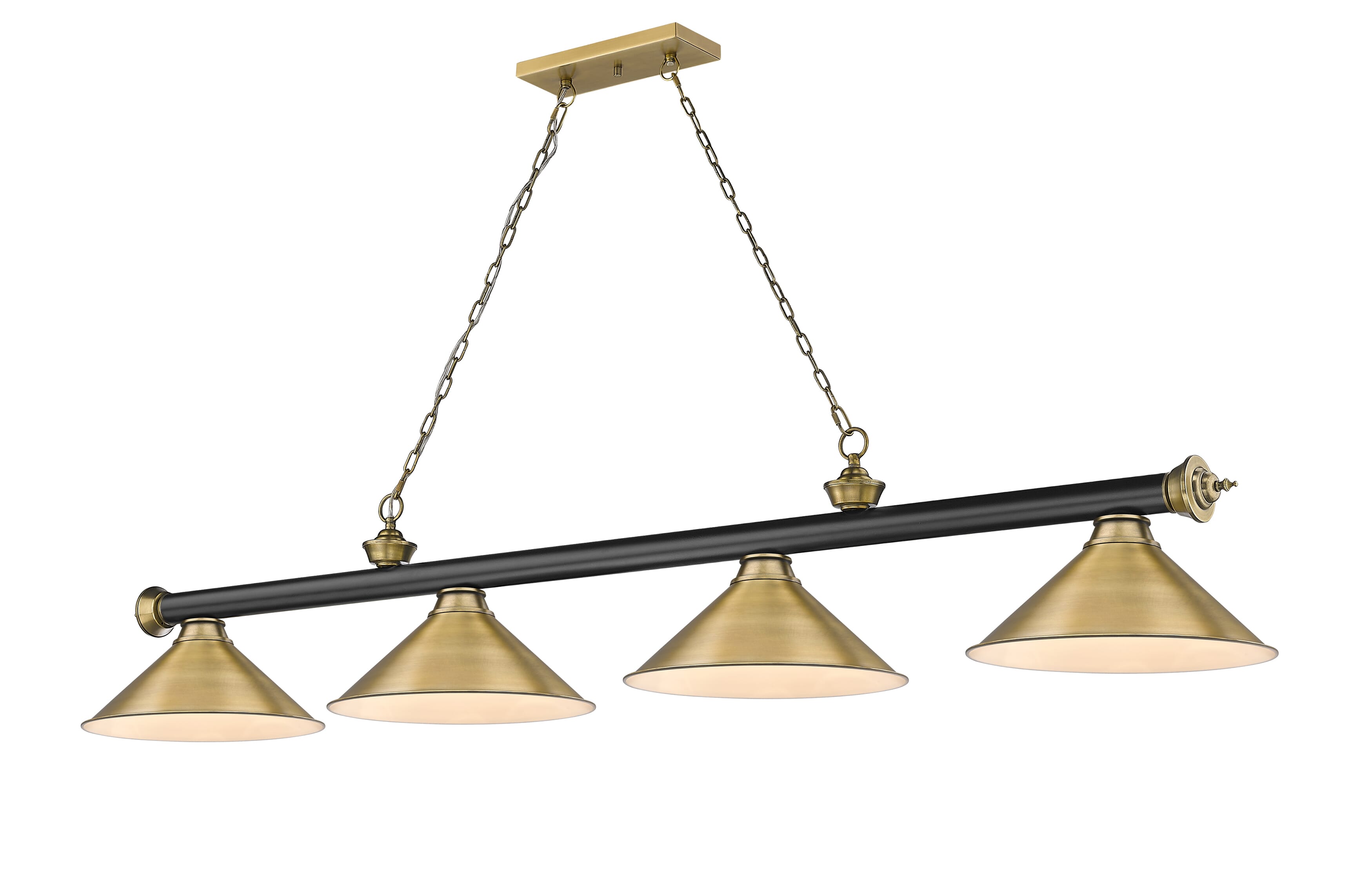 Cordon 4-Light Linear Pendant Light In Matte Black With Rubbed Brass -  Z-Lite, 2306-4MB-RB-RB15