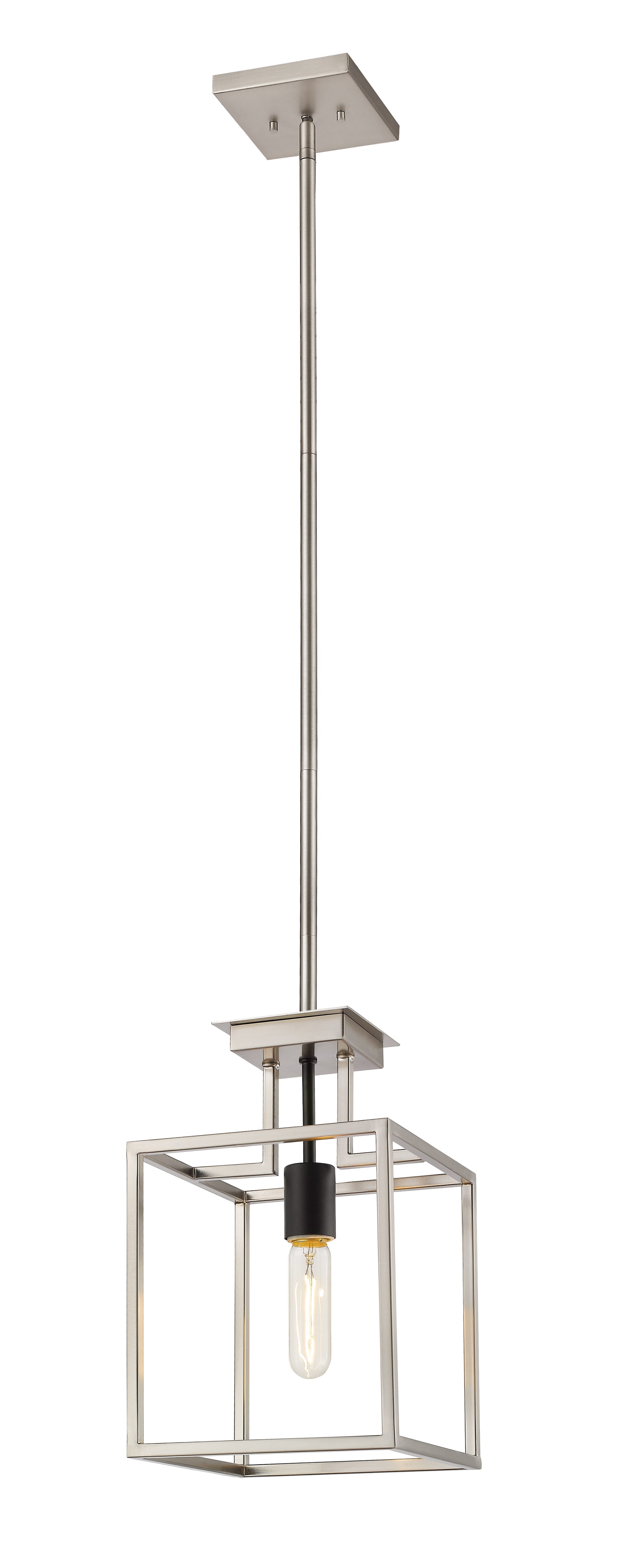 Quadra 1-Light Mini Pendant Light In Brushed Nickel With Black