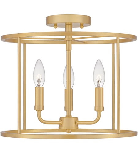 Abner 3-Light Semi-Flush Mount in Aged Brass